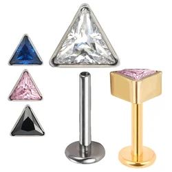 ASTM F136 Titanium EAR PIERC Triangle zirconia Paved Top Threaded Labret Studs Tragus Earrings Lip Tongue Stud Piercing Jewelry
