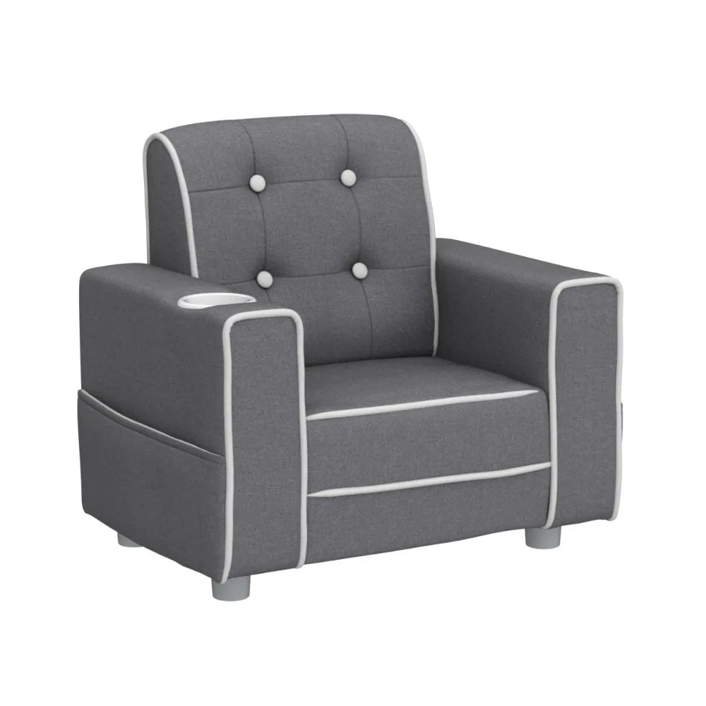 

Chelsea Kids Upholstered Chair with Cup Holder, Soft Grey