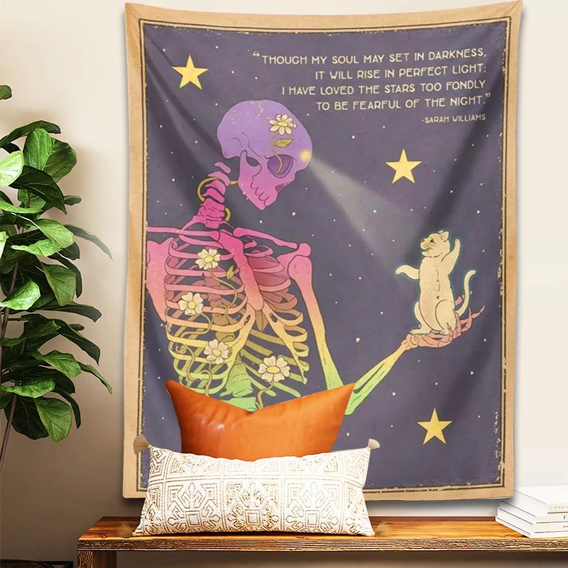 Skull Tapestry Wall Hanging retro tarot cat Aesthetic Background Cloth Sun Boho Decoration Home Art Tapiz for Bedroom Tapisserie