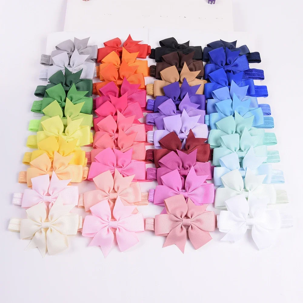 

20/40pcs 3'' Cute Grosgrain Ribbon Hair Bows Headbands for Baby Girls Infants Bowknot Elastic Hair Band Headwear Kids Photo Prop
