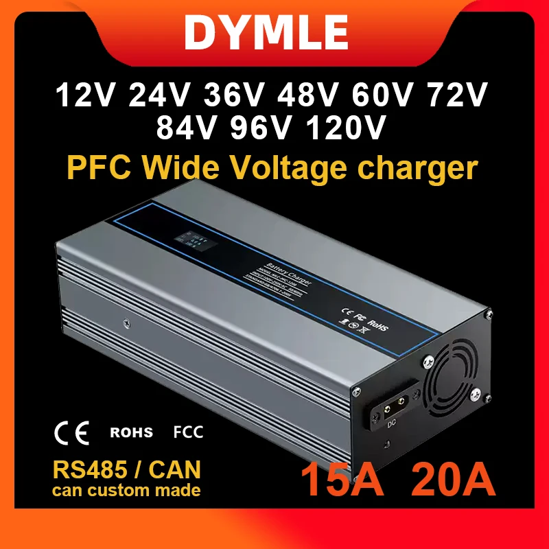 15A 20A PFC Lithium Battery Charger 48V 72V Li-ion Lifepo4 84V 67.2V 58.4V 73V 54.6V 42V 71.4V 58.8V 1200W 110V 230V USA EU 20S