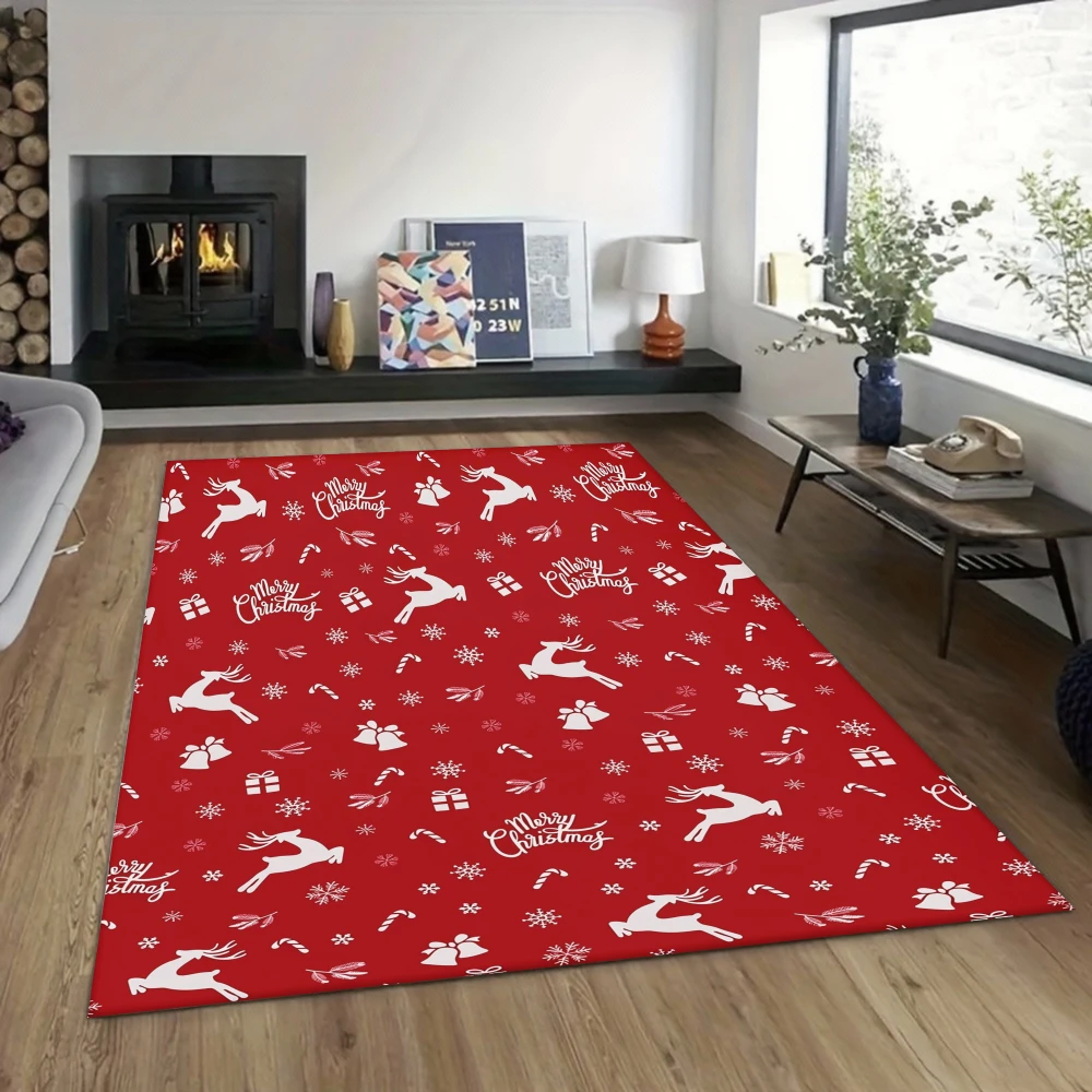 1Pc Christmas Carpet Rug, Anti-slip Floor Mat, Xmas Holiday Home Decor Rug for Indoor Entrance Balcony Stair, Decorative Doormat