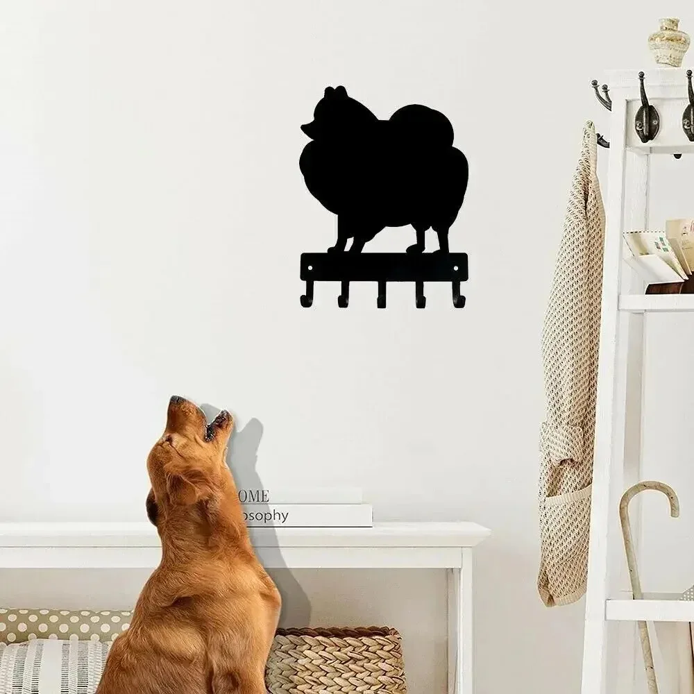 Porta llaves de metal con diseño de perro Pomerania, decoración rústica para la entrada con ganchos