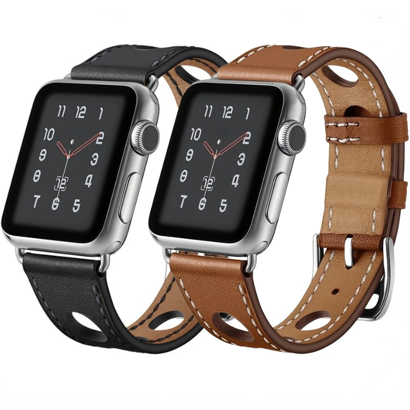 

Leather strap For Apple watch Ultra 49mm 8 7 45mm 41mm High quality breathable wrist strap For iwatch 6 5 4 3 SE 44mm 42mm 40mm