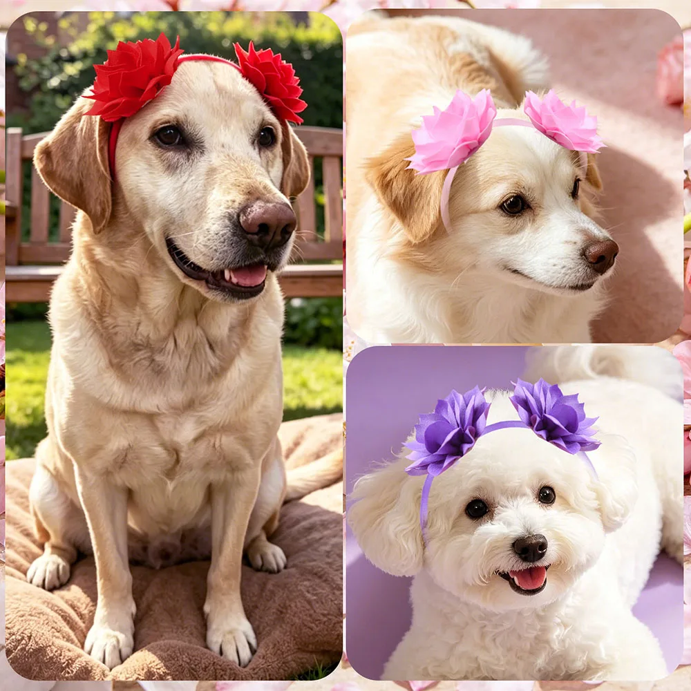 30PCS Pet Bows For Hair Adjustable Elastic Bands Dog Bowknots Flower Shape Dog Bows Fashion Party Pet Accessories For Dogs Bulk