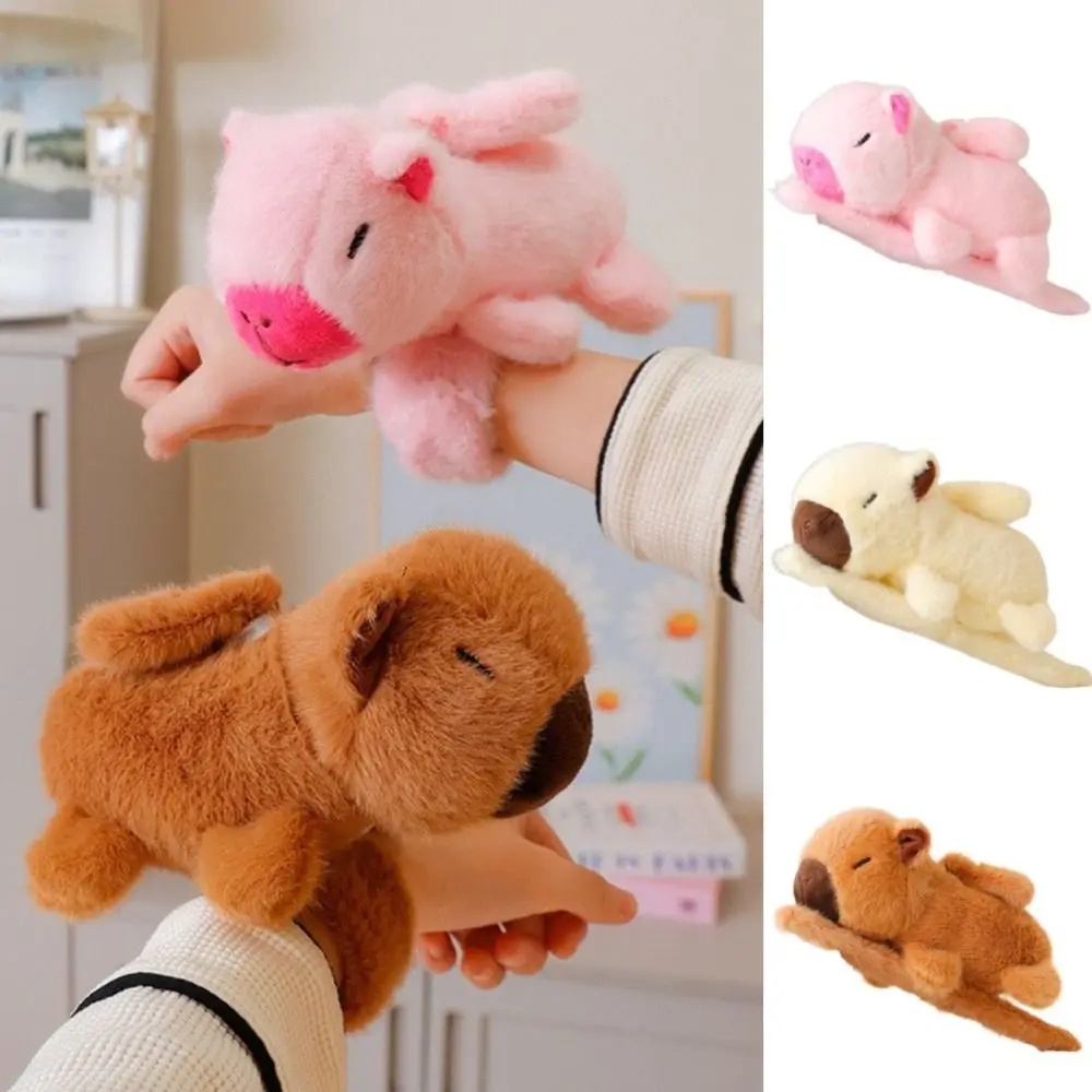 Capybara Rodent Slap Bracelet Series Wings Trembling Pull Rope Plush Doll Slap Bracelet Pink Soft Capybara Plush Wrist Band