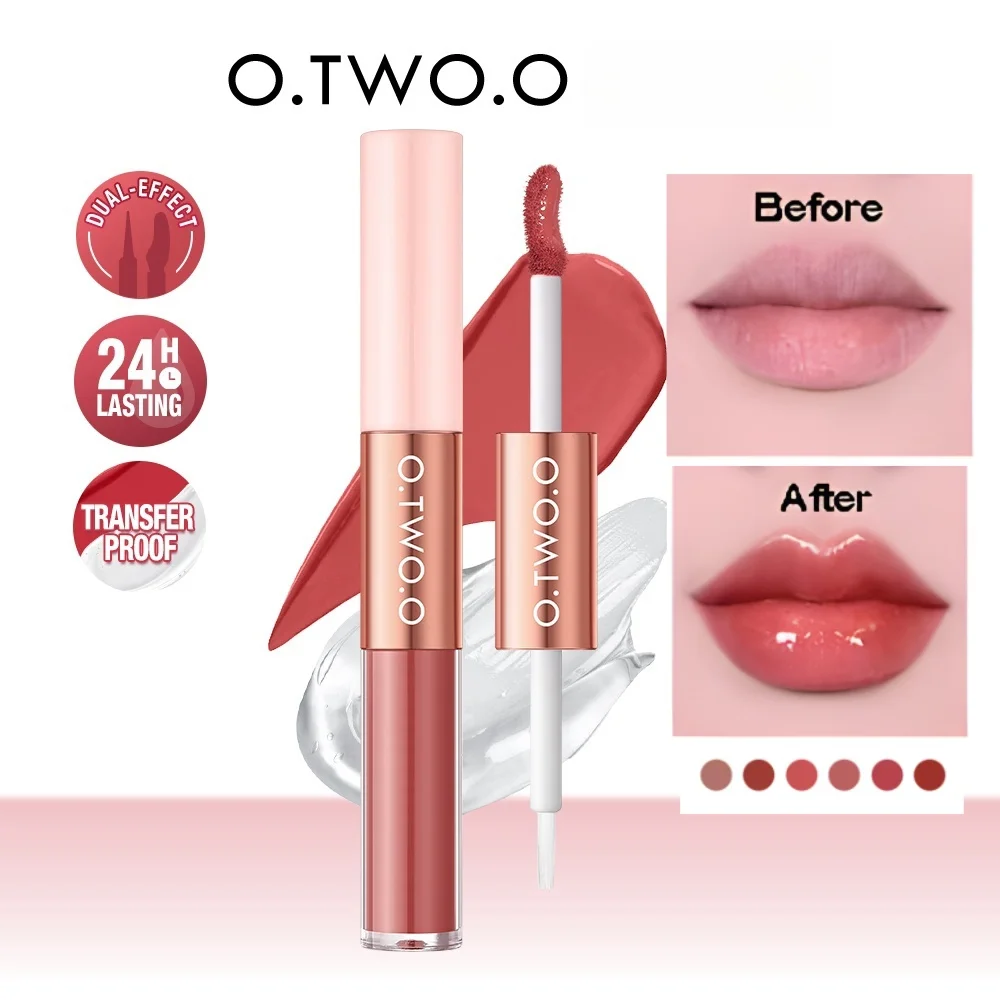 O.TWO.O Matte Lipstick Double Head Lip Coat 24HR Non-stick Cup Lip Gloss Tint Plumper Long Lasting Waterproof Lipstick Makeup