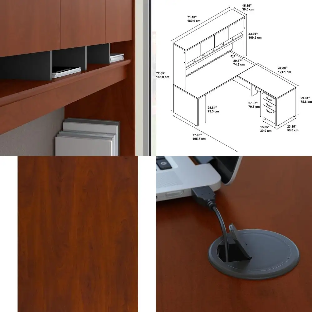 

72W L-Shaped Desk with Hutch and Mobile File Cabinet in Hansen Cherry Finish