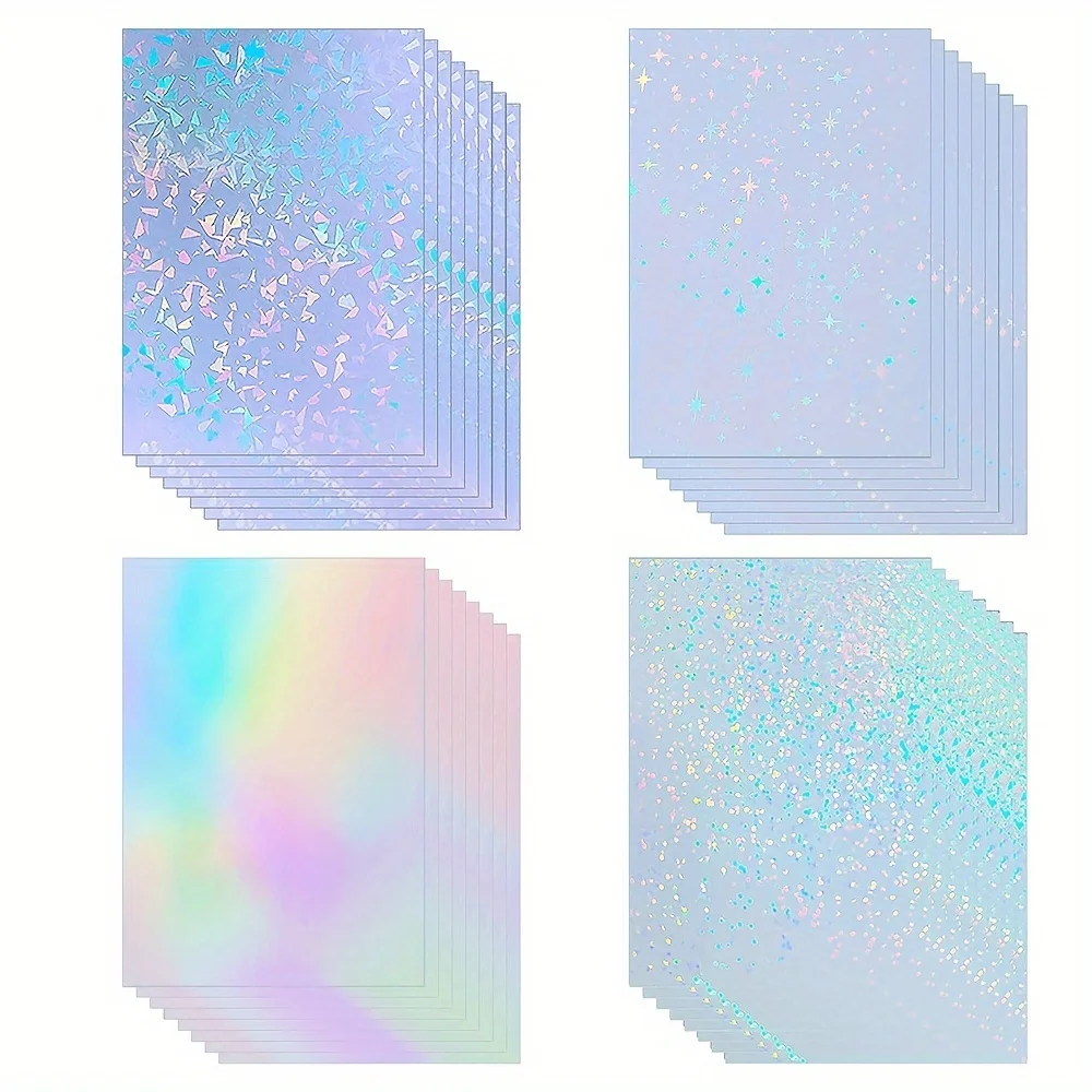 20 Stück Kaltlaminierfolien, holografisch, klares Vinyl, selbstklebend, transparente Overlay-Folie, 4 Stile, gemischt, nicht bedruckbar