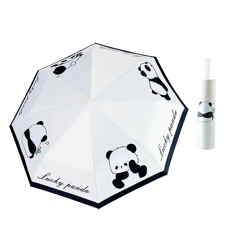 Cute Panda Fully Automatic Folding Umbrella for Rain, Sun and UV Protection Travel Umbrella 1pc