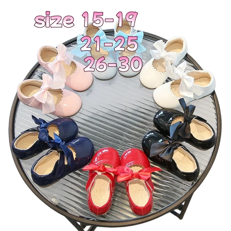 

Baby Girls Sweet Bow Princess Flats, Patent Leather Solid Color Shoes for Spring Autumn, Comfortable First Walkers & Dance Shoes