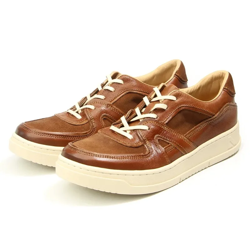 

Men's Top Grain Cowhide Casual Shoe Trend Retro Leather Sneakers British High-end Luxury Leather Shoes for Men Zapatillas Hombre
