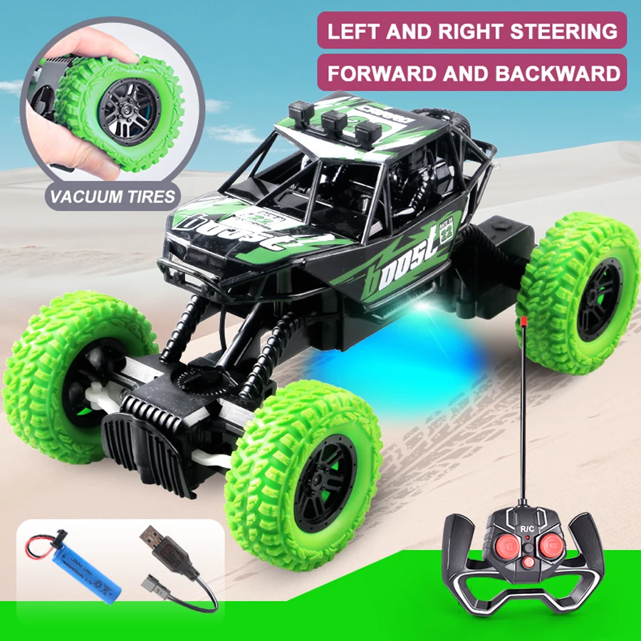 Remote control car with colorful flashing lights, rubber wheels, off-road toy car suitable for Christmas children's gifts