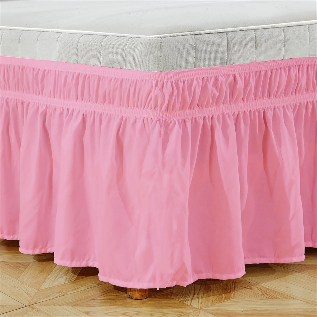 Bed Skirt Wrap Around Elastic Skirts Bed Ruffles Dust Ruffled Pastoral Solid Color Bed Skirts Twin /Full/ Queen/ King 15 Inch