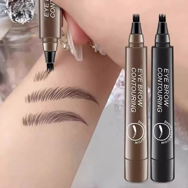 Four-Pronged Eyebrow Pencil Eyebrow Brush Split Liquid Waterproof Long-Lasting Eyebrows Enhancer Pencils Eyebrow Shadow 5-Colors