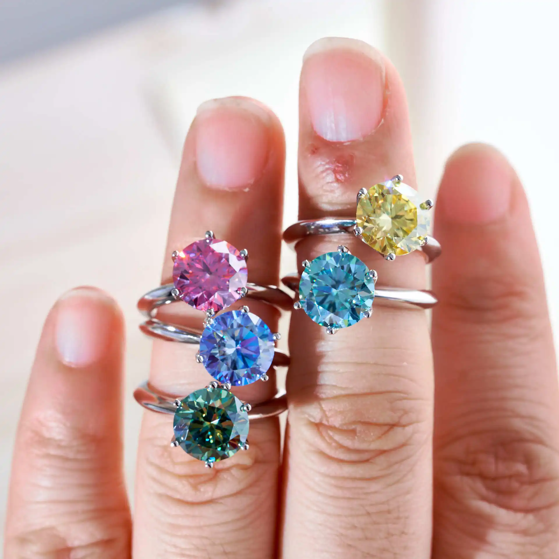 Classic 6 Prongs 5 Carat 11mm Round Moissanite Ring Sterling Silver  High Clarity D Color lab Diamond Rings Woman fine Jewelry