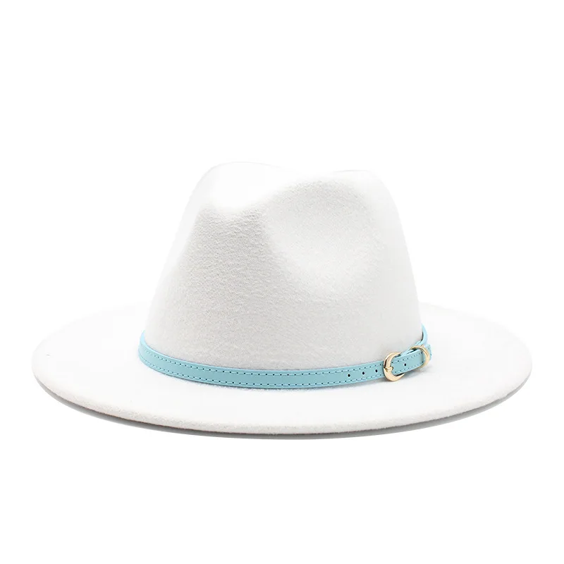 

Jazz Top Hat Men And Women White European And American Big Brim Hat Fashion Flat Brimmed Cap Felt Cap