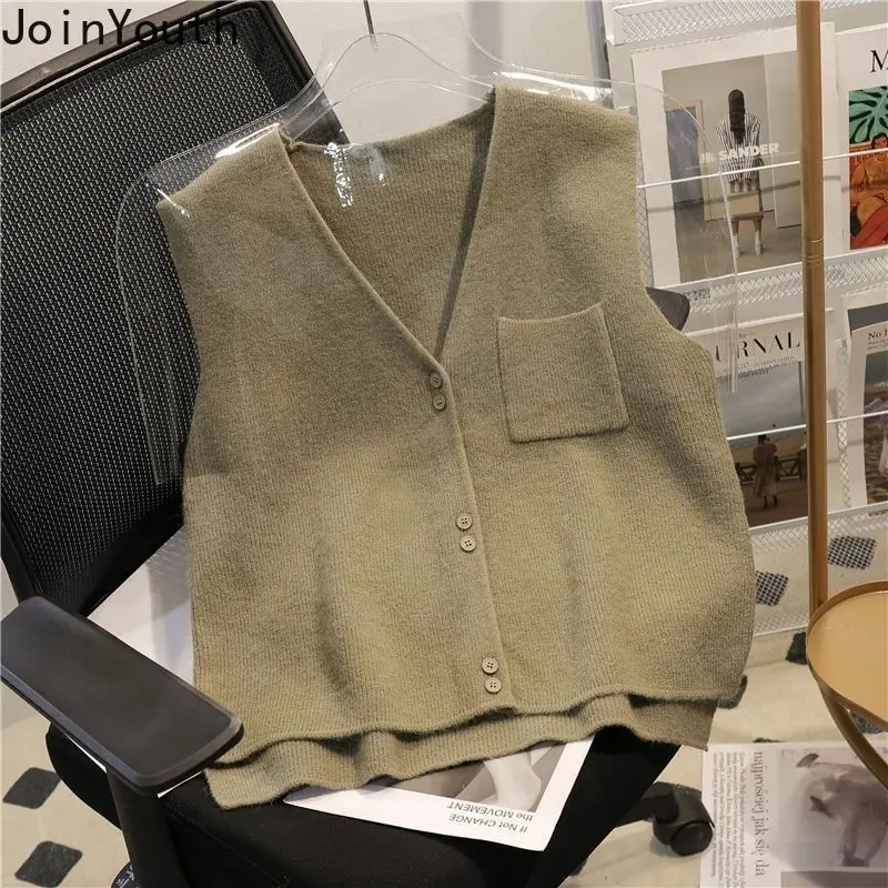 Solid Color Knitted Vest Jackets Women Clothes Sleeveless Vintage Waistcoat V-neck Casual Fashion Tanks Tops 2024 Ropa Mujer