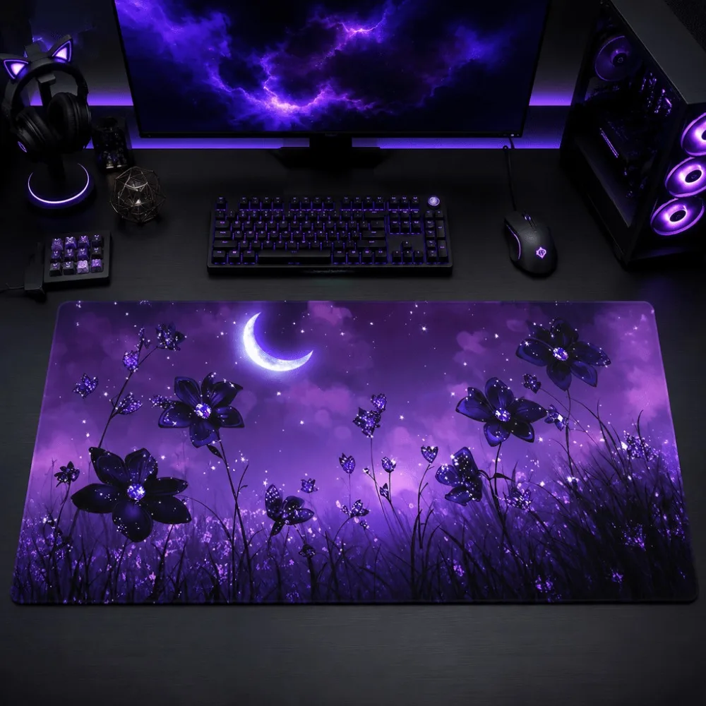 The purple moonflower print has a simple design and is suitable for gamers and office desk users The seashell mud material has