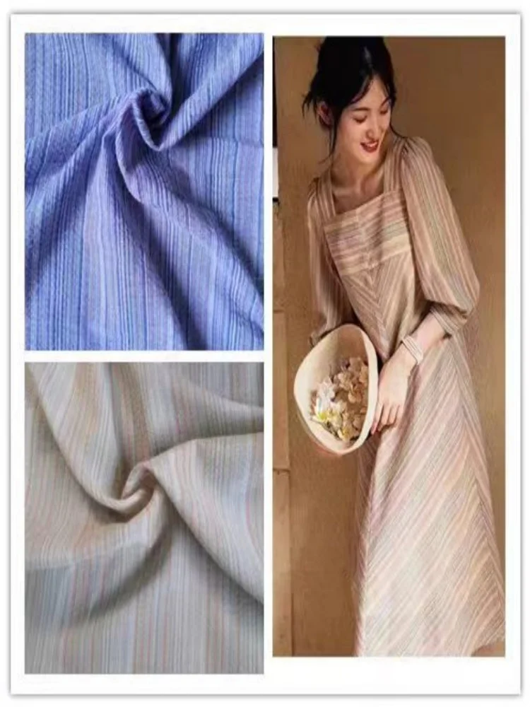 Linen Cotton Fabric Stripe Yarn Dyed for Clothing Shirt Dress Designer Handmade Diy Sewing Material Cloth By The Meter