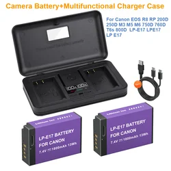 For Canon EOS R8 RP 200D 250D M3 M5 M6 750D 760D T6s 800D LP-E17 LPE17 LP E17 Camera Battery+Multifunctional Charger Case