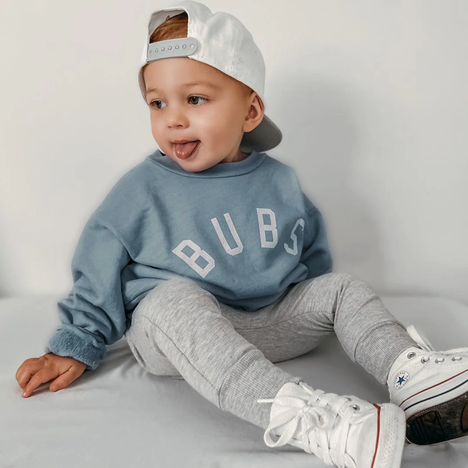 幼児の男の子の女の子の衣装文字プリントラウンドネック長袖スウェットシャツのトップスロングパンツツーピーススーツ0-3y