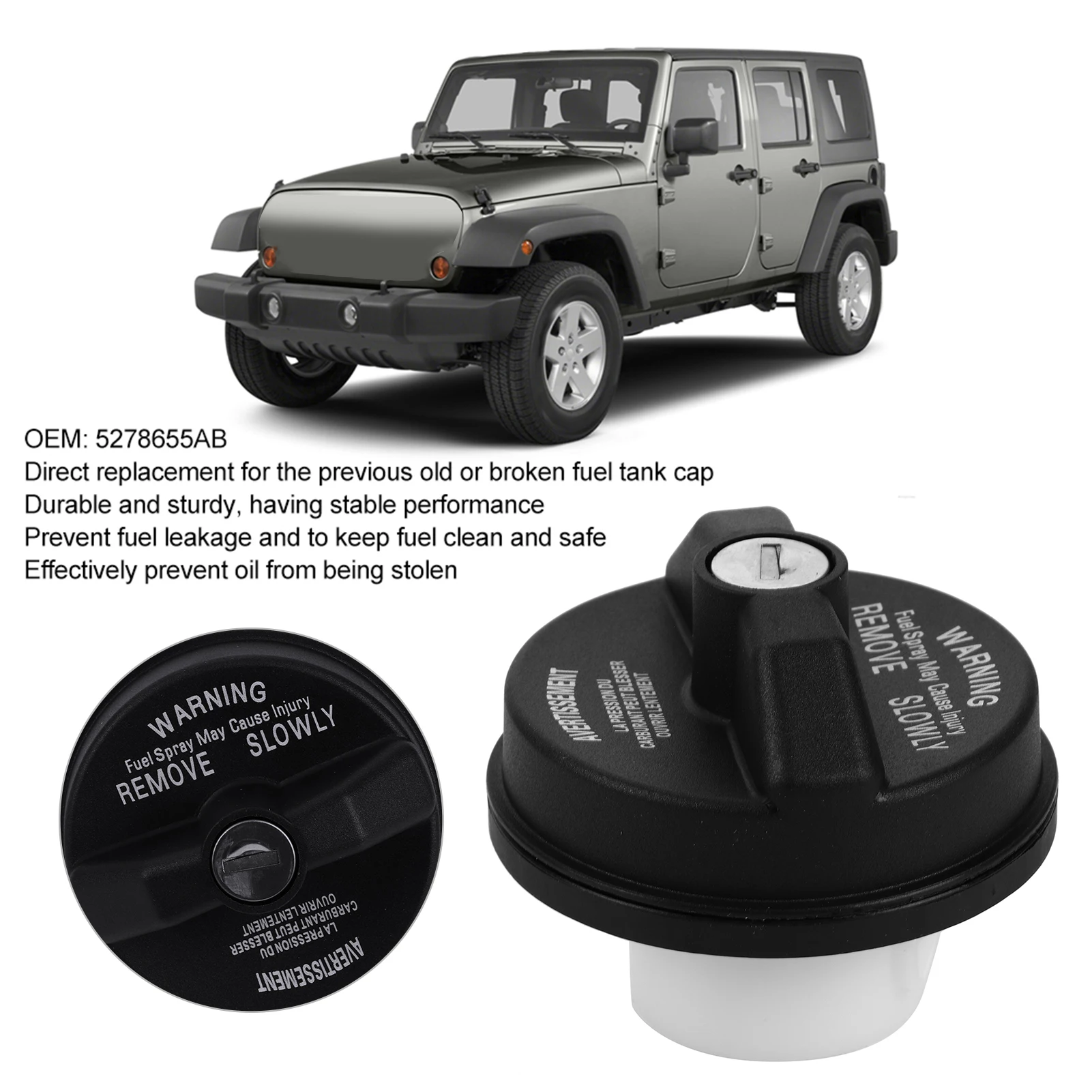 Gas Cap for Jeep Gas Tank Lock Cap Car Fuel Tank Cap Lid W/Key 5278655AB Fit for DODGE AVENGER/JOURNEY/NEON/DURANGO