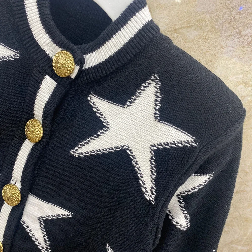 Imagem -05 - Cardigan com Estampa Estrelada para Mulheres Decote o Manga Comprida Single-breasted Design Casual Primavera 2023