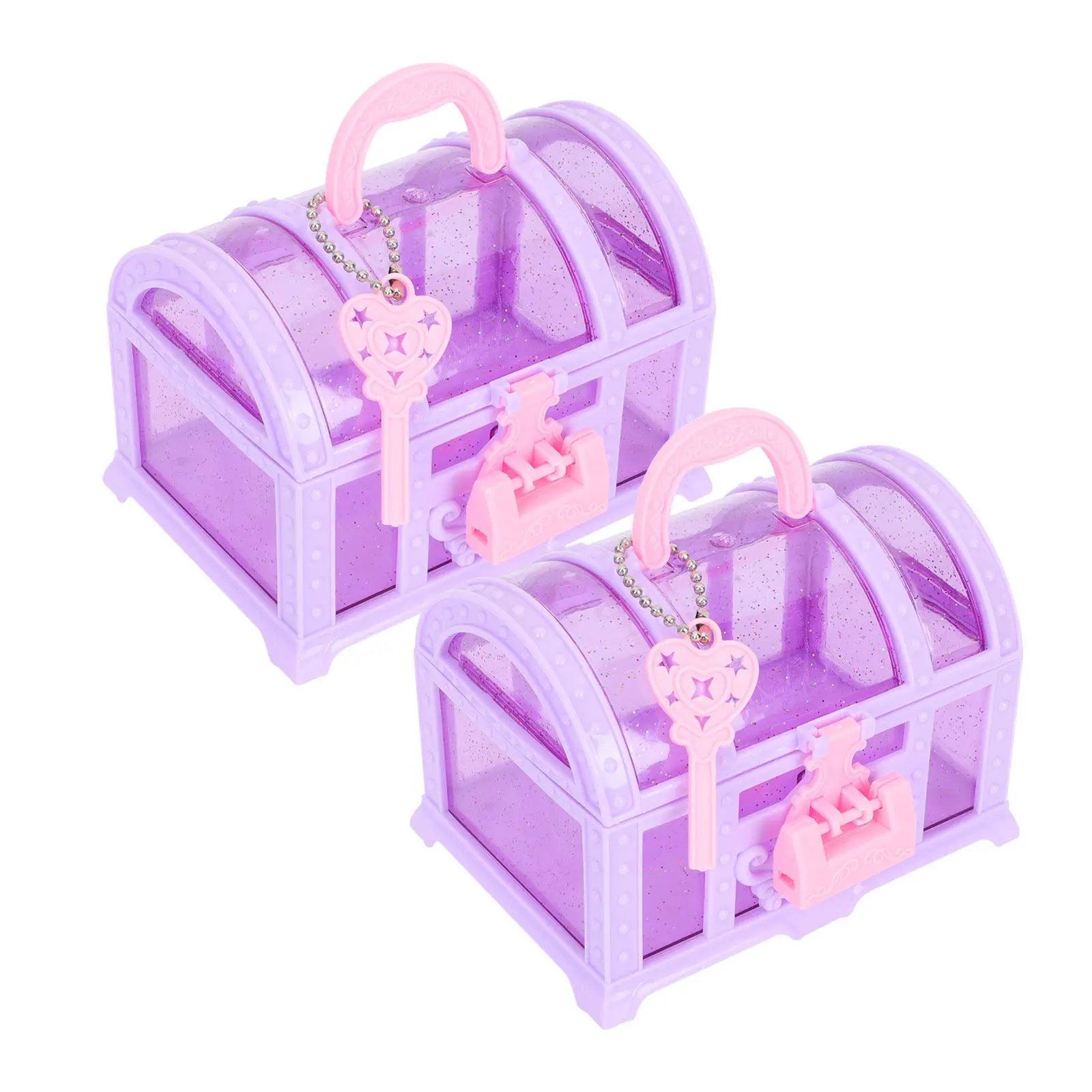 

2Pcs Little Girl Makeup Box Kids Jewelry Container Lock Plastic Treasure Chest Coin Cash Holder Desktop Organizer