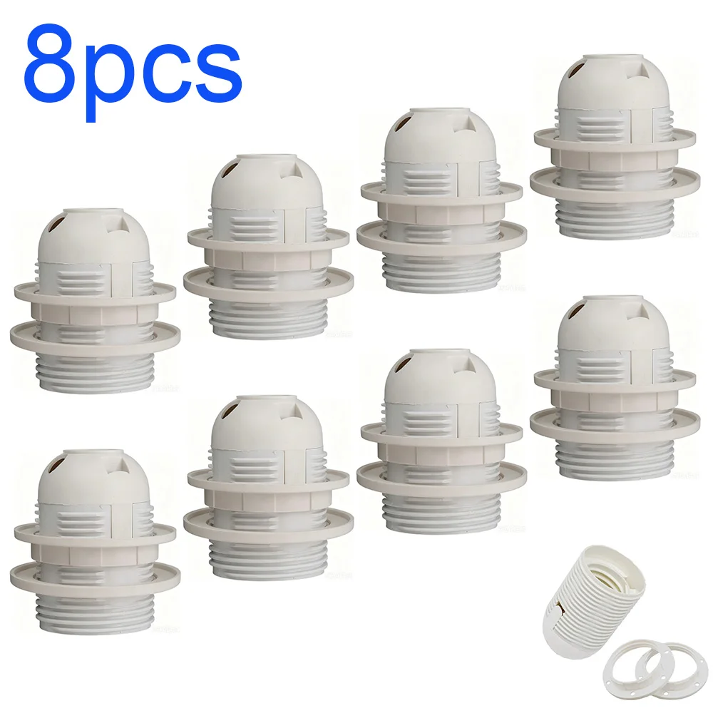 8pcs Lamp Socket E27 Thermoplastic White with Screw Ring Lamp Socket Pluggable Set Base Light Holder For Lampshade Pendant Light