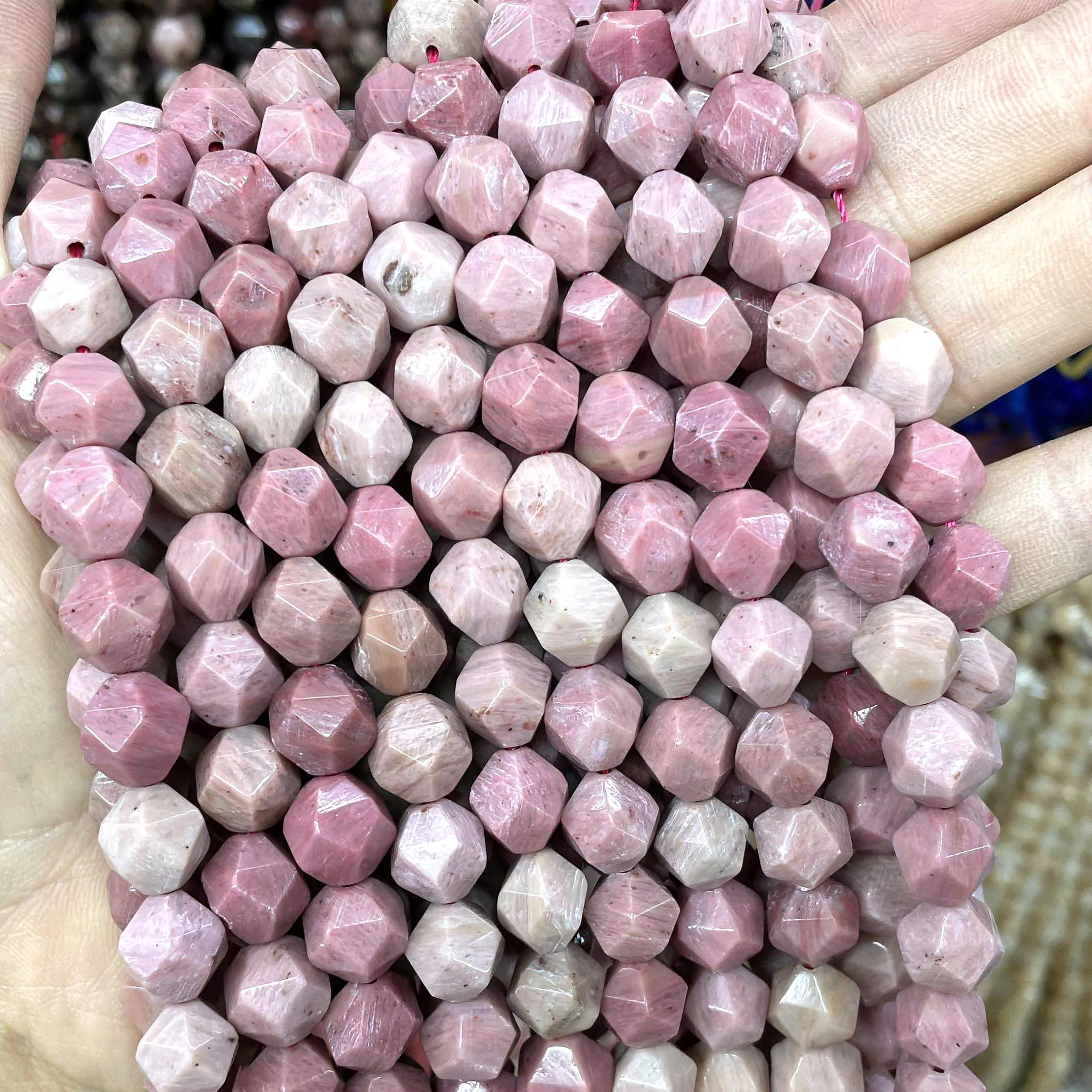 Natural Stone Red Rhodonite Beads Round Faceted Square Irregular Gravel Loose Beads For Jewelry Making DIY Bracelets Accessories