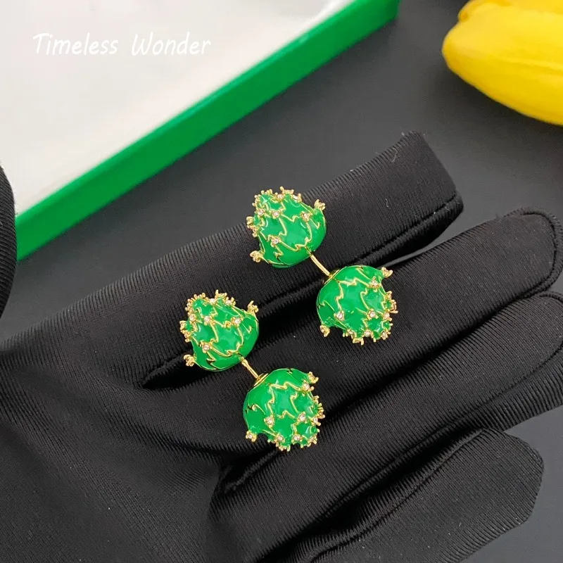 Timeless Wonder Fancy Enamel Zircon Geo Swing Stud Earrings for Women Designer Jewelry Trendy Rare Luxury Brand Gift 5152