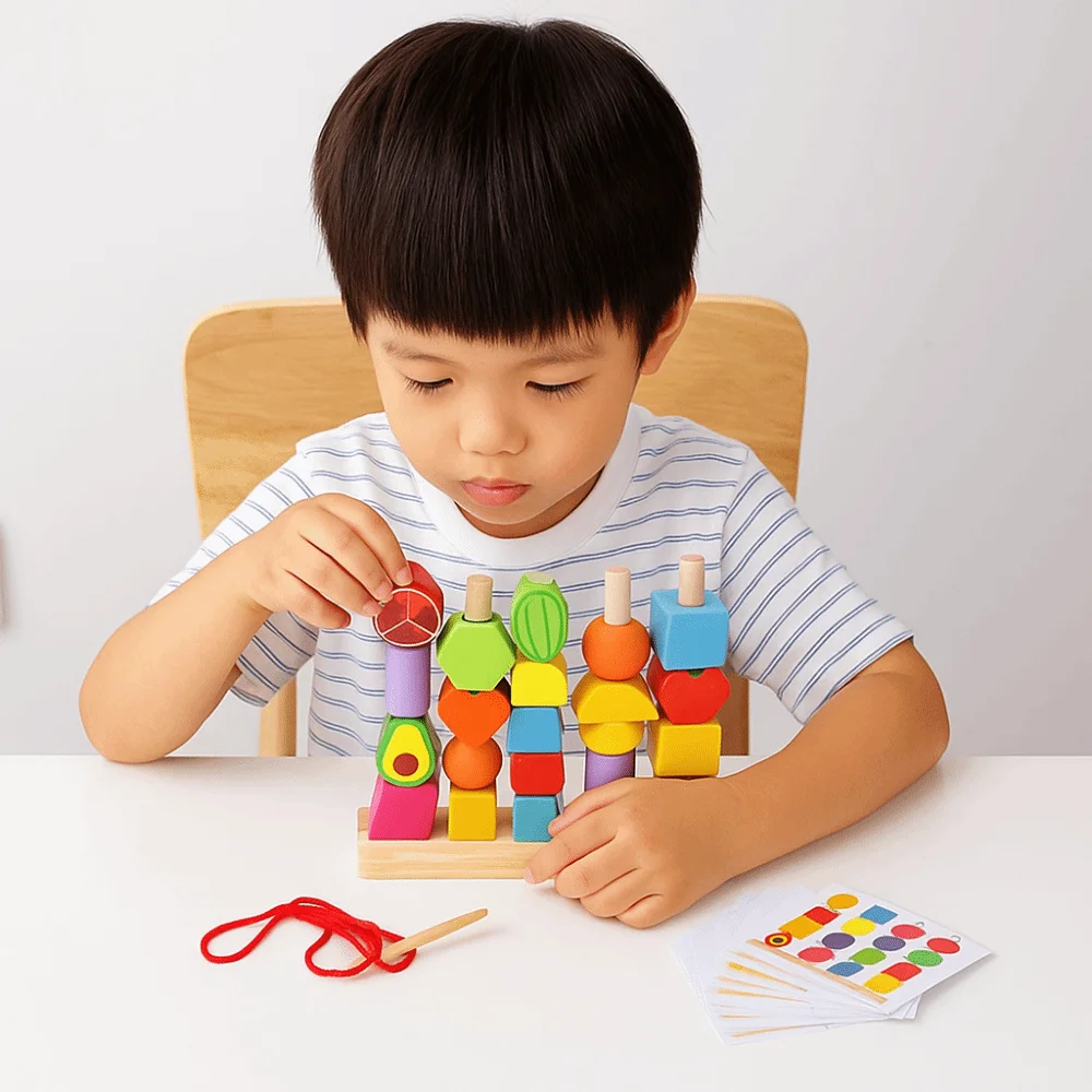 Geometric Color Shape Cognition Toys Montessori Interactive Stacks Blocks Puzzle Game Challenges Fruit Color Shape