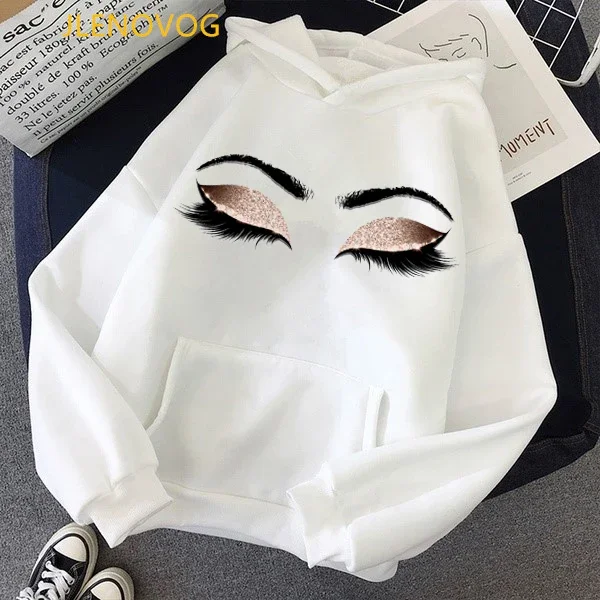 Makeup Art Brown Eyelashes Print Hoodies Women Clothes 2024 Sudadera Mujer Kawaii Winter Sweatshirt Femme Streetwear