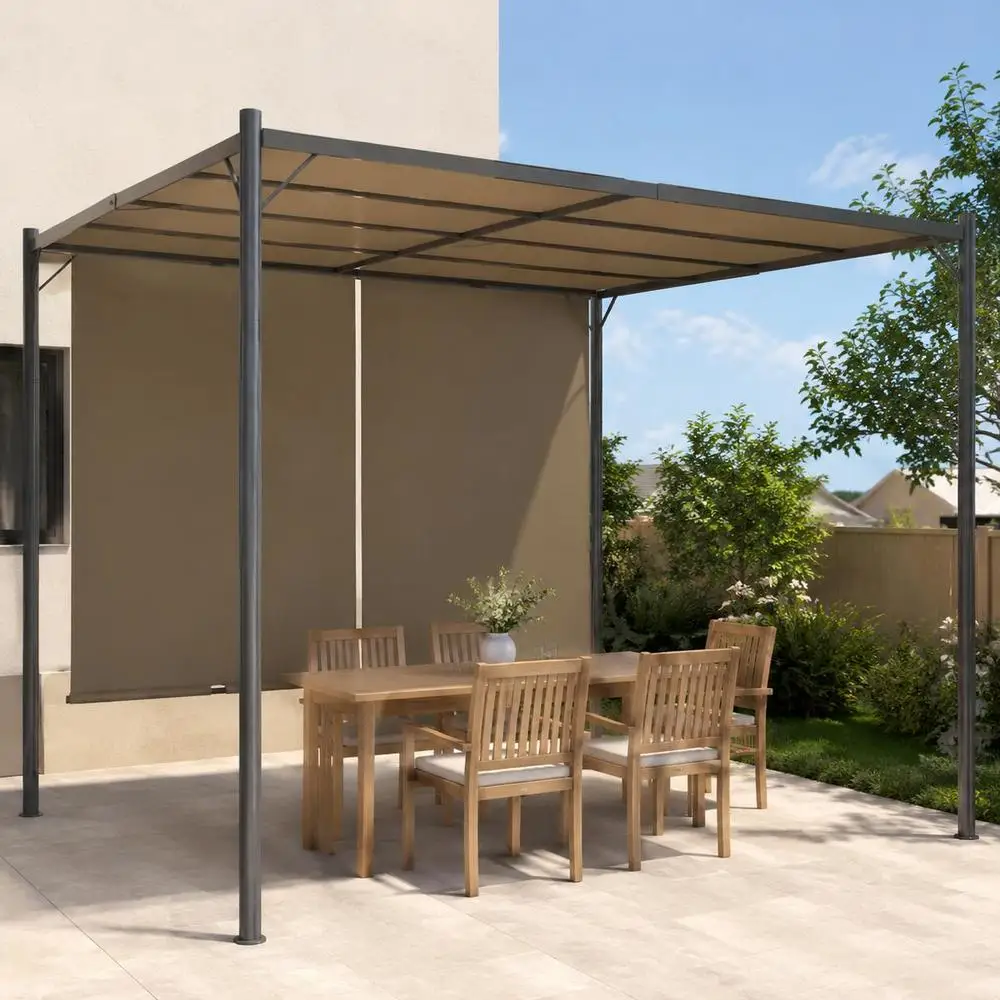 Pergola de Jardin Classique en Acier Thermolaqué 300 x 300 cm avec Toit Coulissant Rétractable en Tissu Polyester, Structure Robuste, Accessoires d'Ancre Inclus pour Terrasse, Balcon, Espace Extérieur