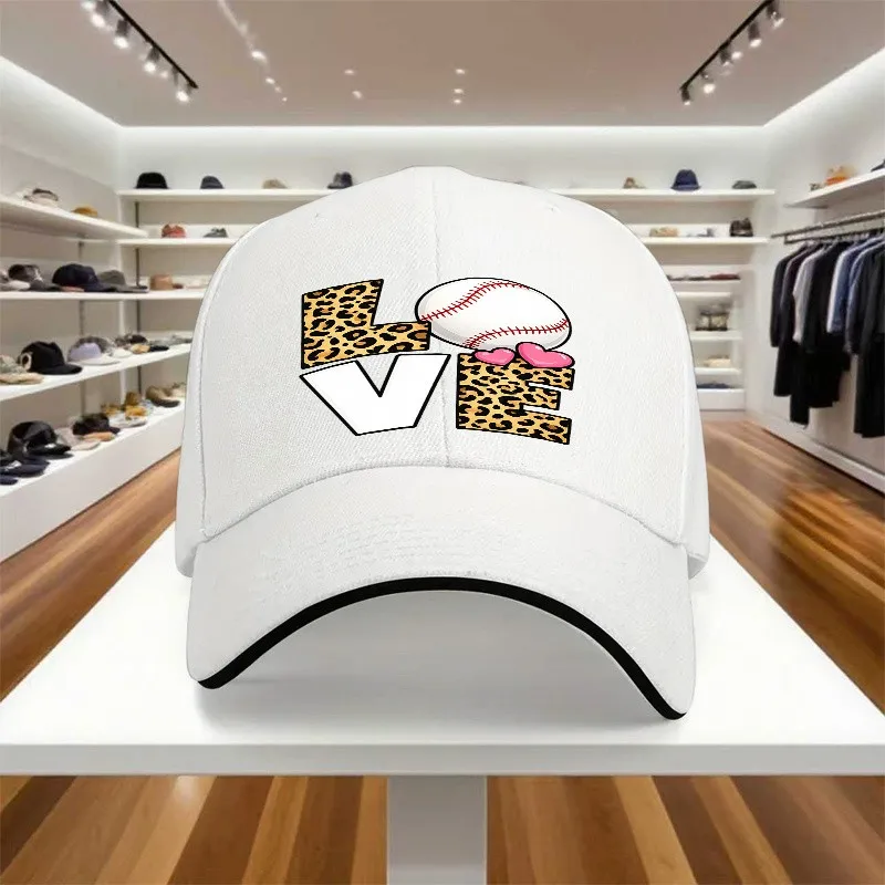 1pc, Leopard Print Heart Sandwich Baseball Cap, Lightweight Printing Process Ladies Hat, Love Baseball Men'S Sandwich