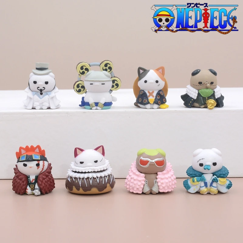 

8pcs One Piece Cat Q Edition Luffy Little Tang Cat Model Handmade Decorative Bag Toy Cartoon Cake Decorations Model Toys