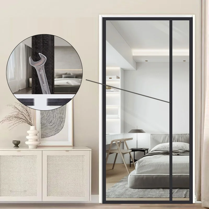 

Black side opening magnetic air conditioning door curtain,bedroom windproof and warm transparent film,oil fume partition curtain