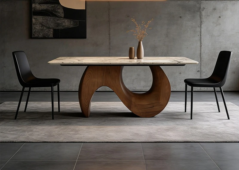 Simple solid wood marble rectangular dining table Modern light luxury home dining table