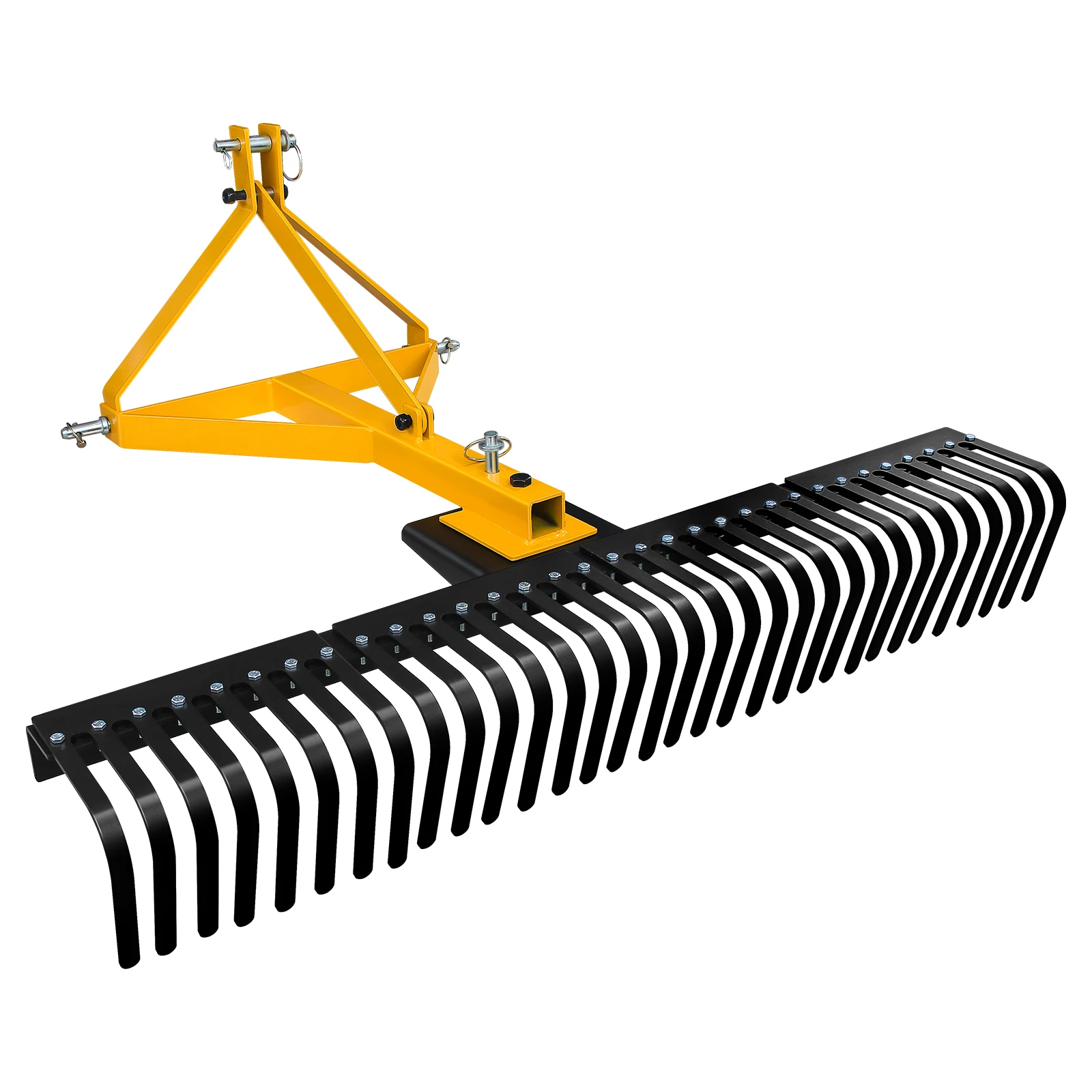 3 Point Landscape Rock Rake, 5Ft Attach Tractor Rake, Tow-Behind Yard Leveling Spreading Tool for Compact Tractor Category 1