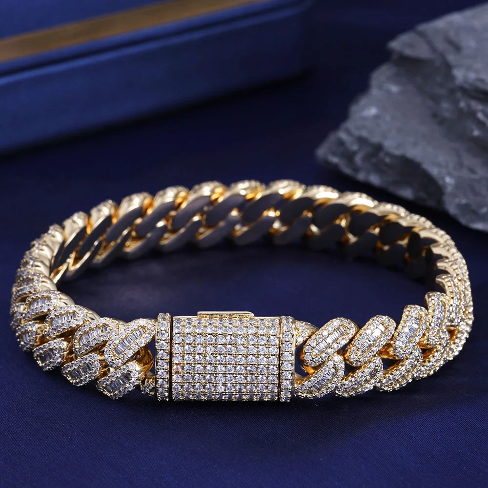 

Miami Iced Out Cuban Link Chain Bracelet for Men Women Full Zircon Charms Hip Hop Jewelry 12mm Crystal Chain Party Gift