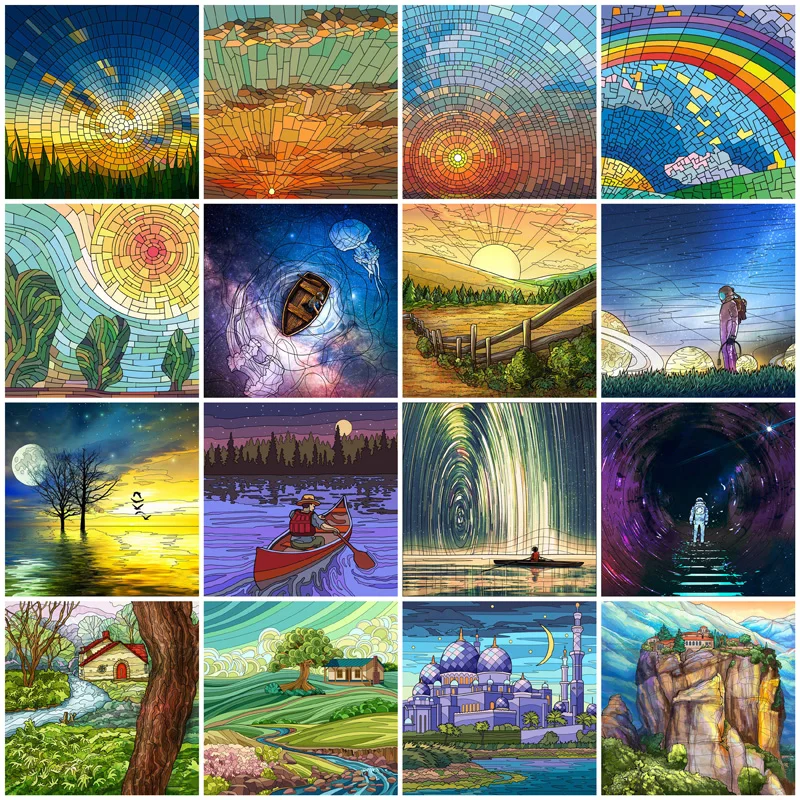 Stained Glass Window Film Static Cling Customized Sun Starry Sky Scenery Decal Frosted Privacy Film for Bathroom Kitchen Home De