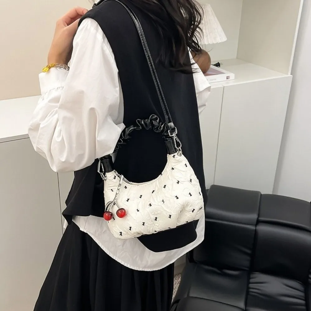 

Trendy Korean Style Bowknot Shoulder Bag Cherry Pendant Sweet Women's Crossbody Bag Leisure Lightweight Armpit Bag Ladies