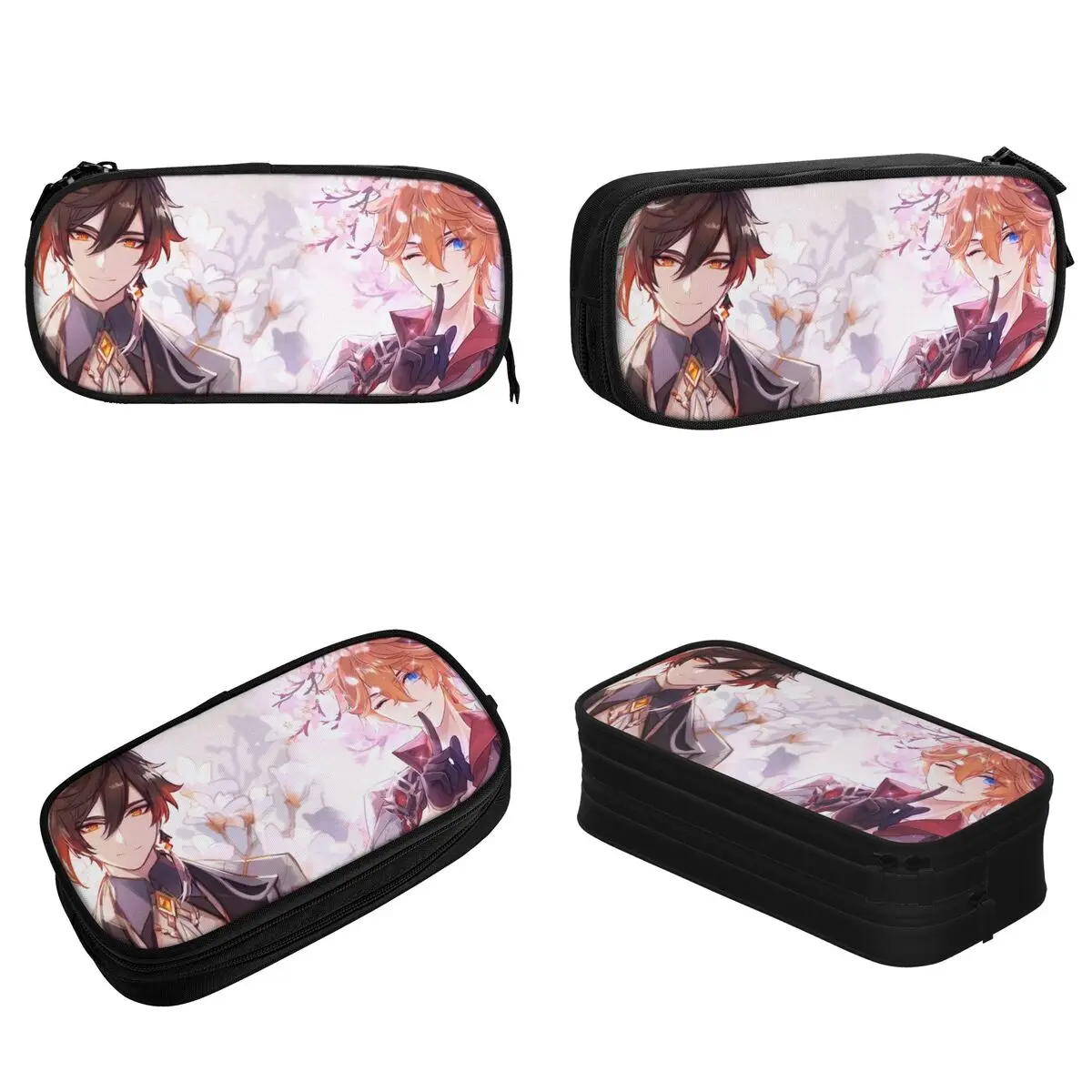 Zhongli And Tartaglia Pencil Case Genshin Impact Acg Anime Pencilcases Pen Holder for Girl Boy Bag School Supplies Accessories