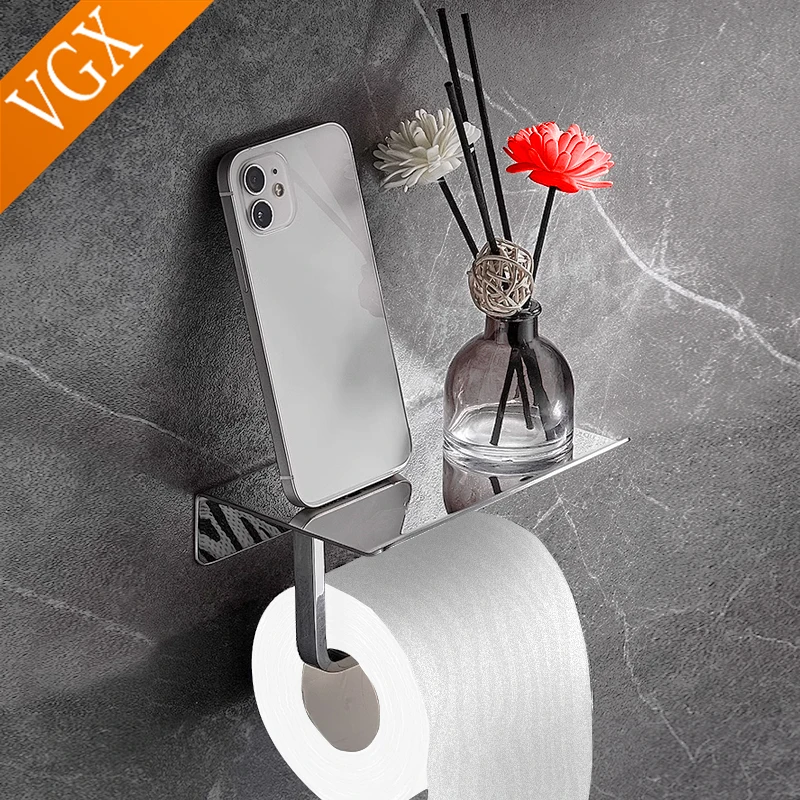 

VGX Toilet Paper Holder Phone Shelf 304 Stainless Steel Bathroom Roll Tissue Rack Toilet Hand Paper Dispenser Box Punch-fre