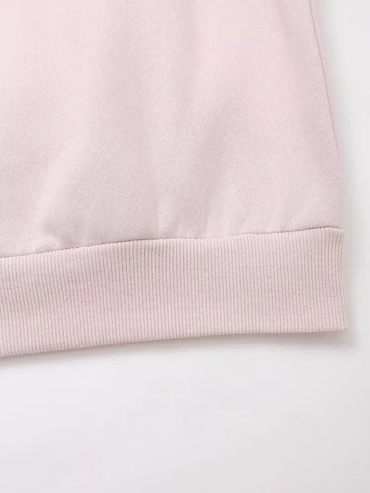 Dave&Di American Retro College Style Solid Color Hooded Pullover Casual Round Neck Sweatshirt Women Tops