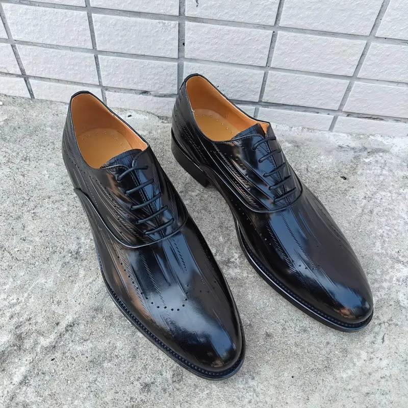 High-end Genuine Leather dress shoes Men's Black Oxford Shoes Anti-Slippery Lace-Up Soft Feature for Autumn and Winter Parties