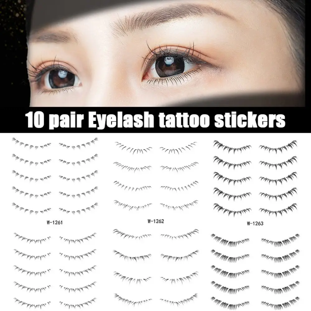 8/10Pairs Multi-Style Lower Eyelash Tattoo Stickers 3D Waterproof False Eyelashes Stickers Long Lasting Disposable