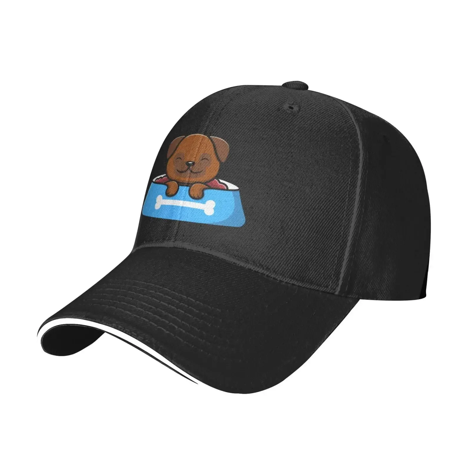 Cute Pug on Food Bowl Baseball Caps Printing Sandwich Brim Hats Fashion Spring Summer Solid Sunhat For Daily Outdoor Travelling