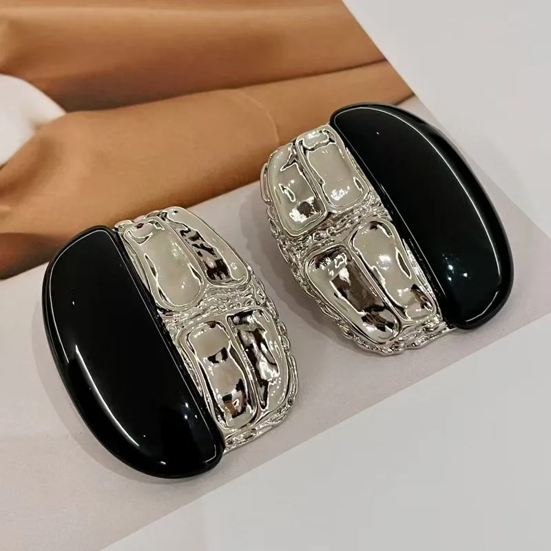 Women's Fashion Square Grid Pattern Earrings with Color Collision Metal Daily Party Accessory Jewelry Stylish Contrast Design
